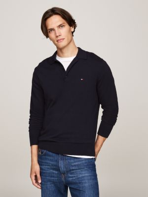 Pull a col polo avec cachemire Bleu Tommy Hilfiger