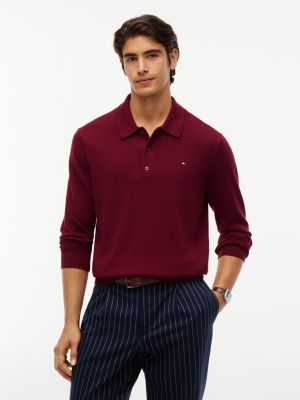 pull coupe standard avec cachemire à col polo purple pour hommes tommy hilfiger