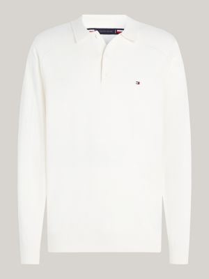 pullover con colletto a polo e cashmere bianco da uomini tommy hilfiger