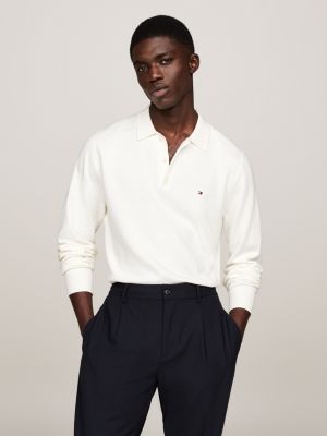 Polo Collar Jumper with Cashmere White Tommy Hilfiger