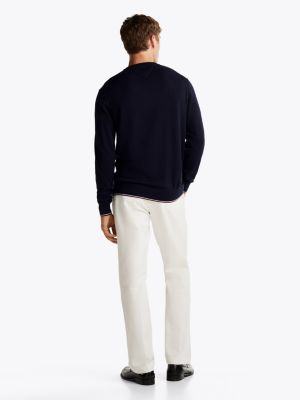 pull à col ras-du-cou avec soie bleu pour hommes tommy hilfiger