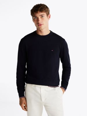 pullover con bordi a contrasto e seta blue da uomini tommy hilfiger