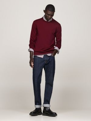 purple tipped crew neck jumper with silk for men tommy hilfiger