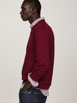 pullover con bordi a contrasto e seta viola da uomini tommy hilfiger