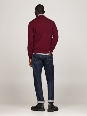 pullover con bordi a contrasto e seta viola da uomini tommy hilfiger