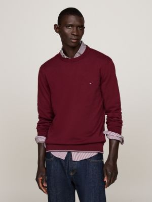 pullover con bordi a contrasto e seta viola da uomini tommy hilfiger