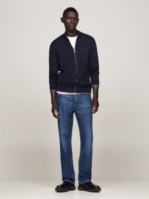blue tipped zip-thru jumper with silk for men tommy hilfiger