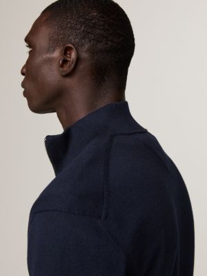 blue tipped zip-thru jumper with silk for men tommy hilfiger