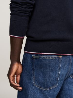 pull zippé à liseré avec soie bleu pour hommes tommy hilfiger