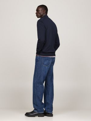 blue tipped zip-thru jumper with silk for men tommy hilfiger