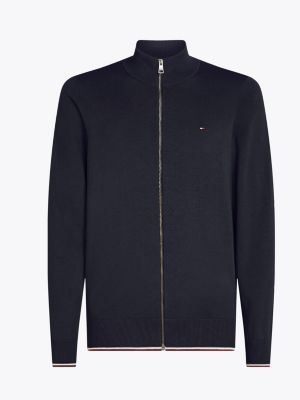 pull zippé à liseré avec soie bleu pour hommes tommy hilfiger