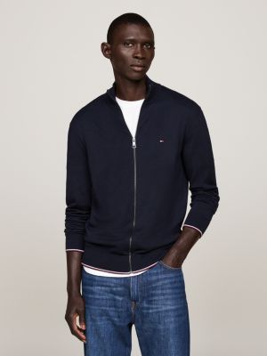 blue trui met zijde en rits met contrast op randen voor heren - tommy hilfiger