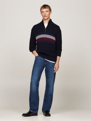 sweat décontracté global stripe zippé bleu pour hommes tommy hilfiger