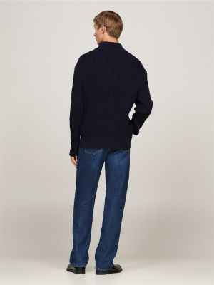sweat décontracté global stripe zippé bleu pour hommes tommy hilfiger
