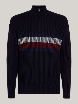 jersey global stripe amplio con cremallera azul de hombres tommy hilfiger