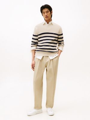 pull en maille texturée à col ras-du-cou bleu pour hommes tommy hilfiger