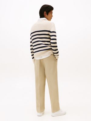pull en maille texturée à col ras-du-cou bleu pour hommes tommy hilfiger