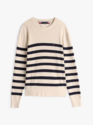 pull en maille texturée à col ras-du-cou bleu pour hommes tommy hilfiger