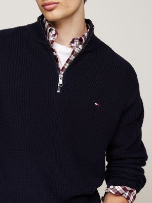 blue micro cable knit half-zip jumper for men tommy hilfiger