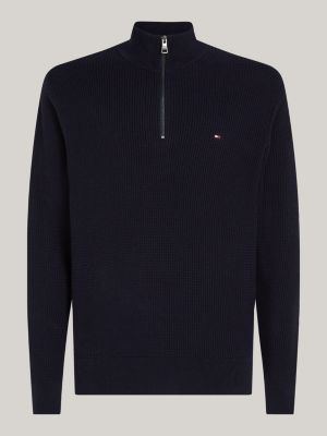 blue micro cable knit half-zip jumper for men tommy hilfiger