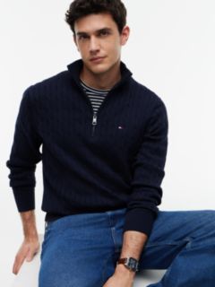 Cable Knit Quarter-Zip Jumper — Blue 3