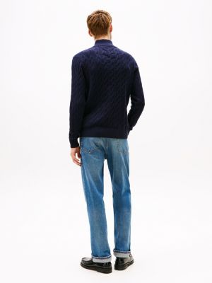 blue cable knit half-zip jumper for men tommy hilfiger