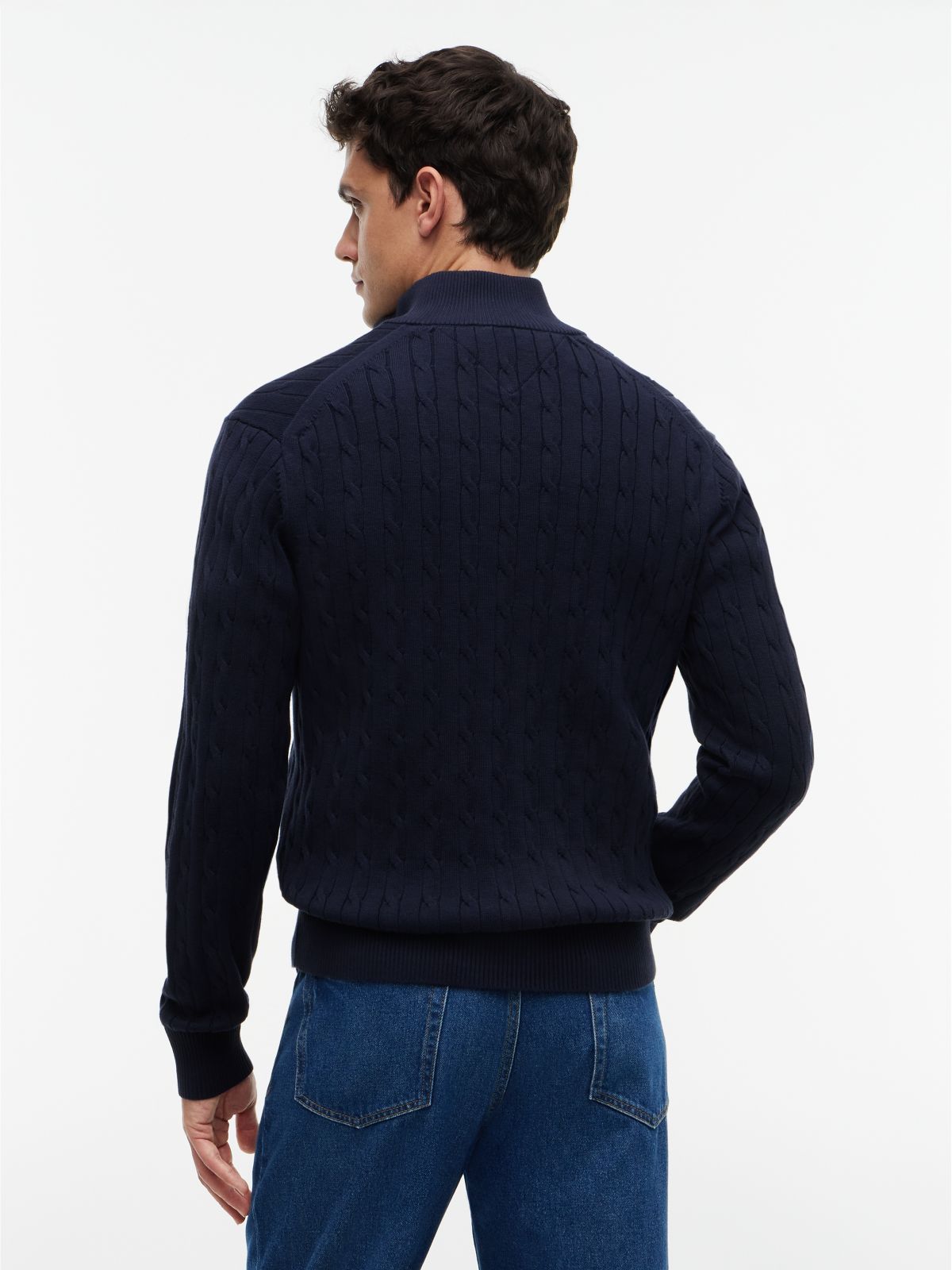 Cable Knit Quarter-Zip Jumper — Blue