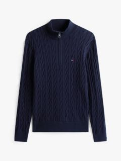 Cable Knit Quarter-Zip Jumper — Blue 5