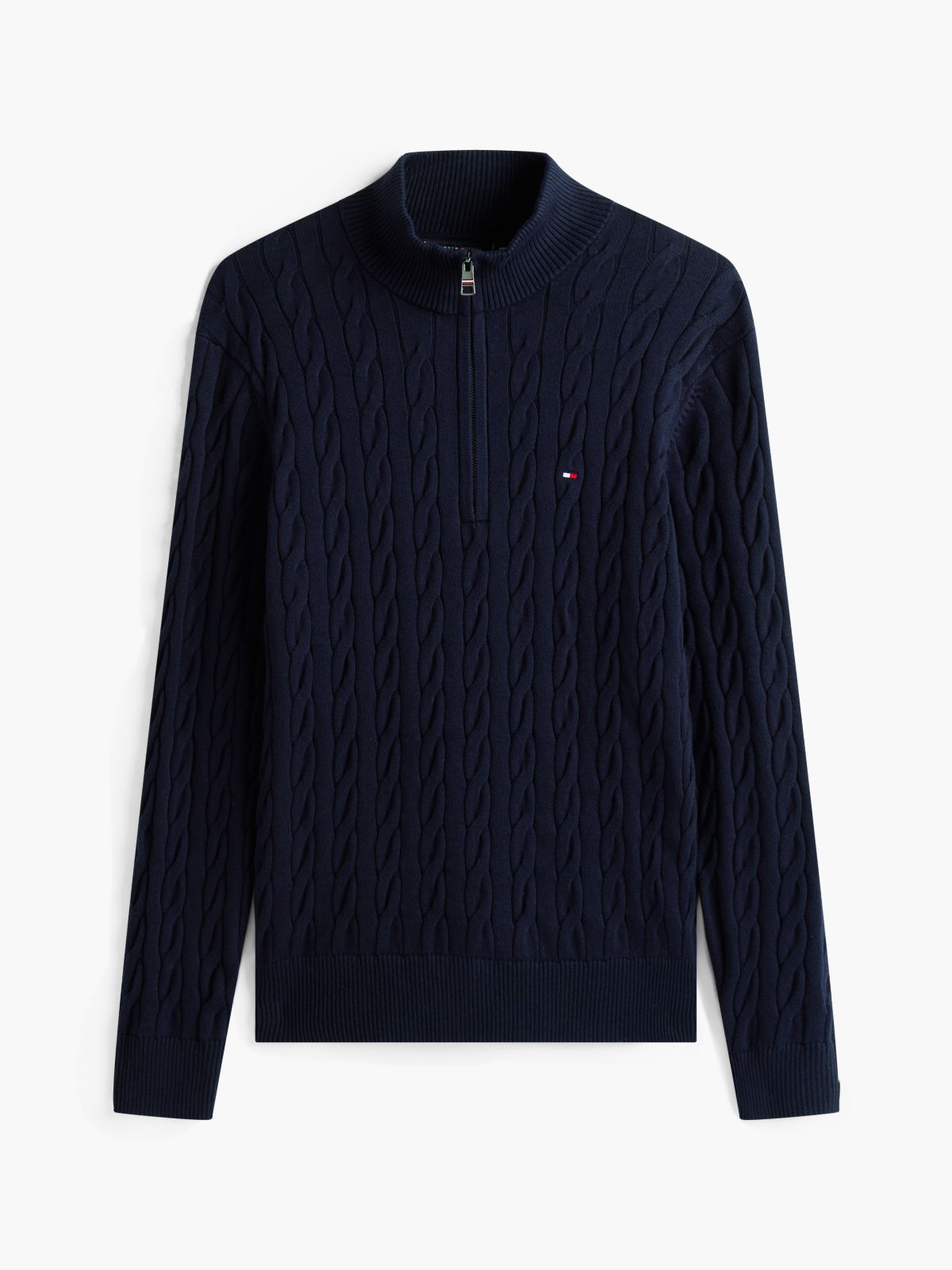 Cable Knit Quarter-Zip Jumper — Blue