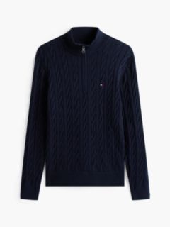 Cable Knit Quarter-Zip Jumper — Blue 6