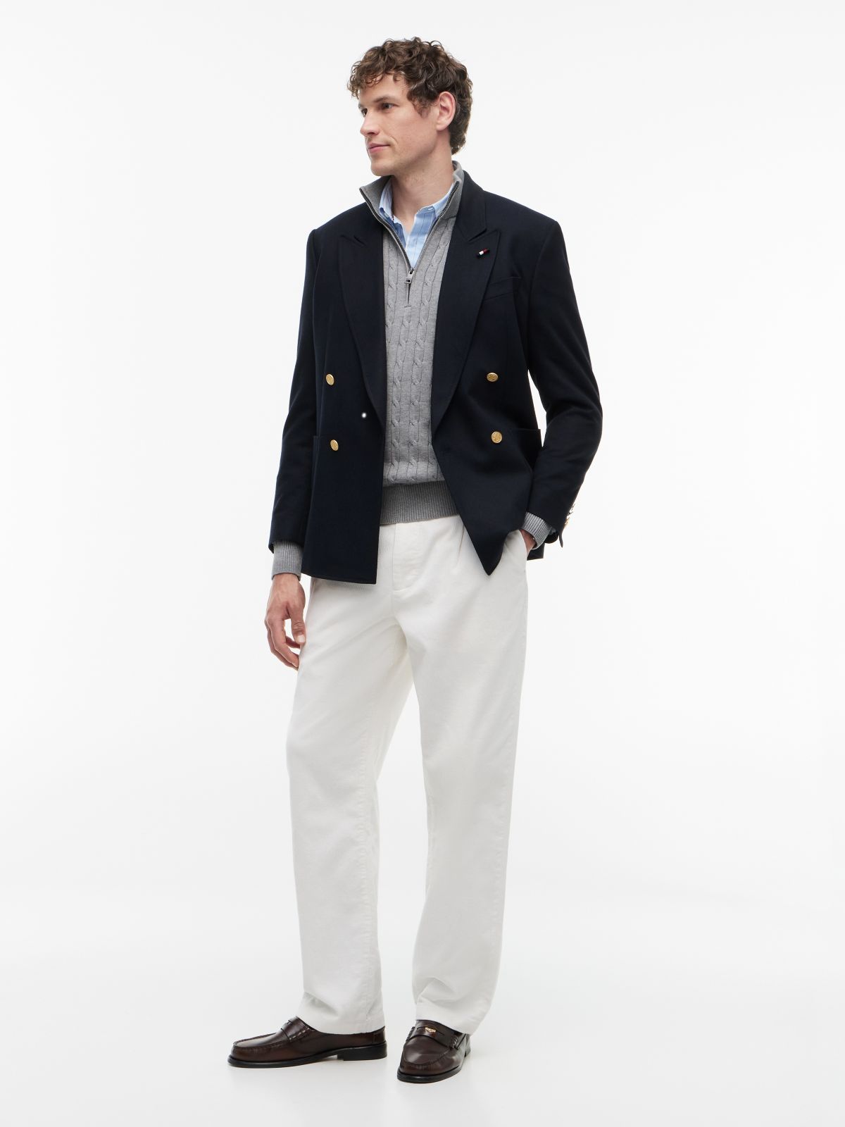 Cable Knit Quarter-Zip Jumper — Grey