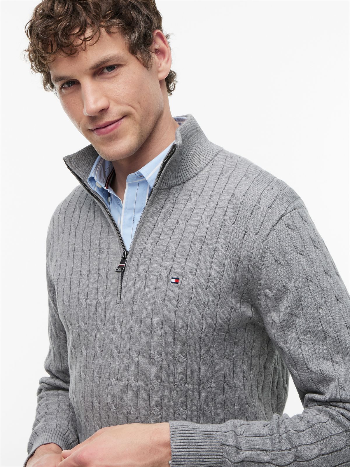 Cable Knit Quarter-Zip Jumper — Grey