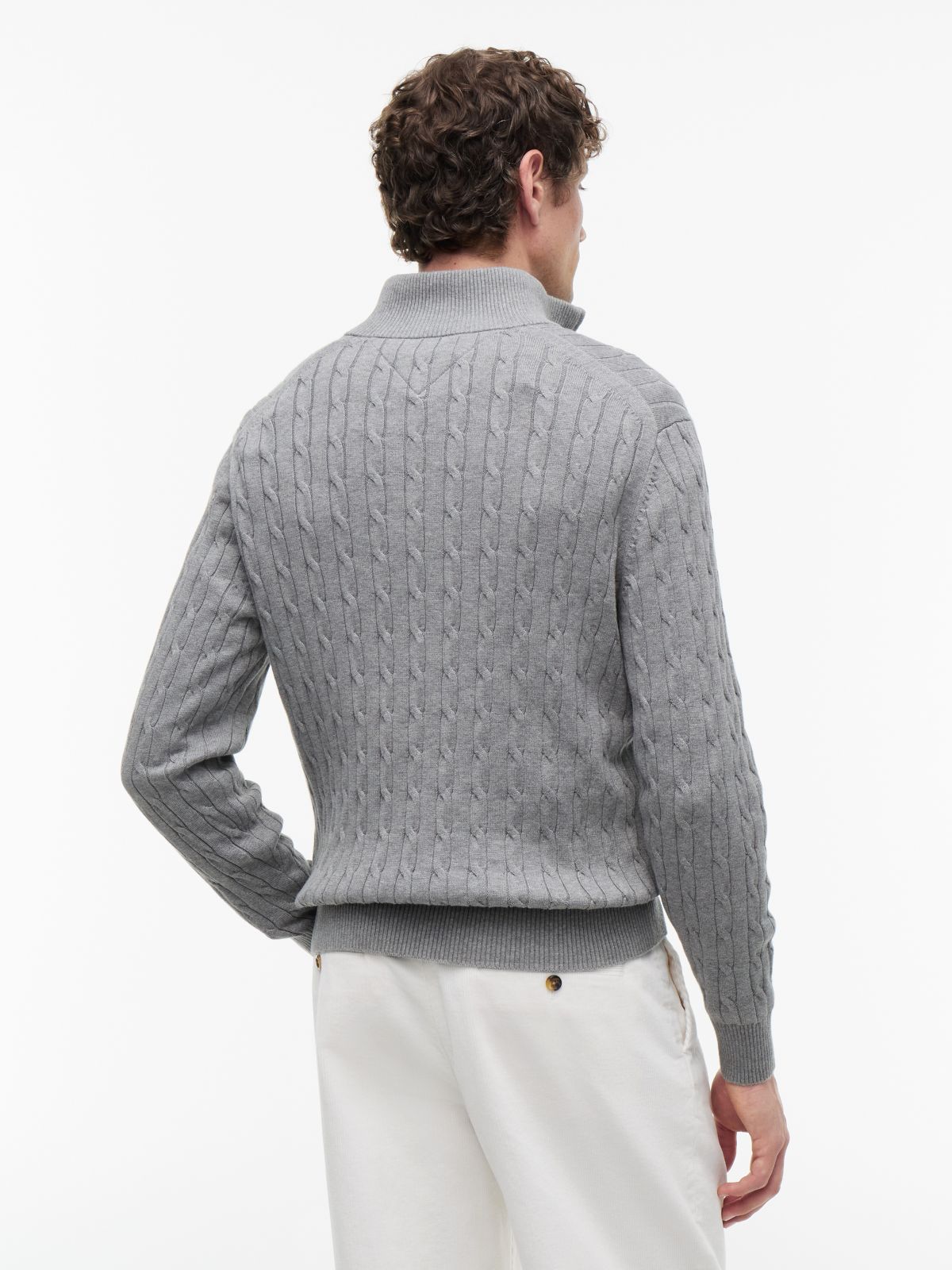 Cable Knit Quarter-Zip Jumper — Grey