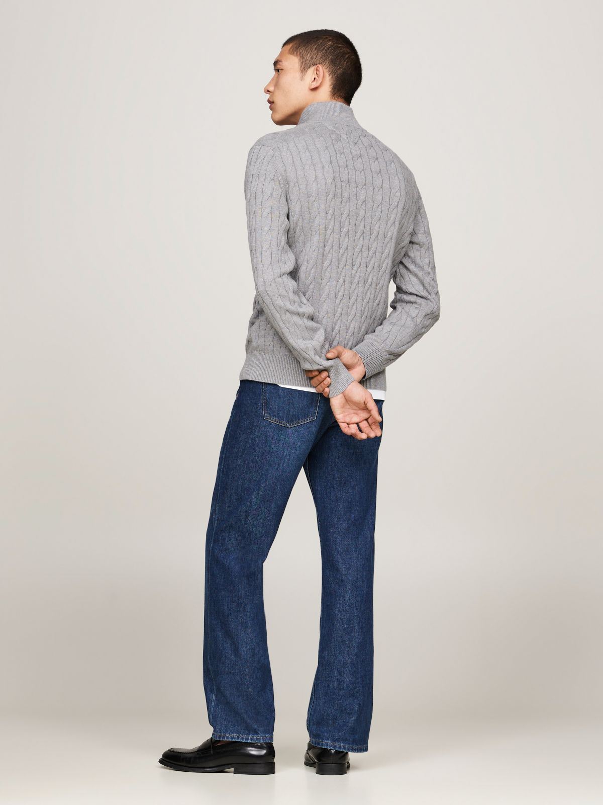 Cable Knit Quarter-Zip Jumper — Grey