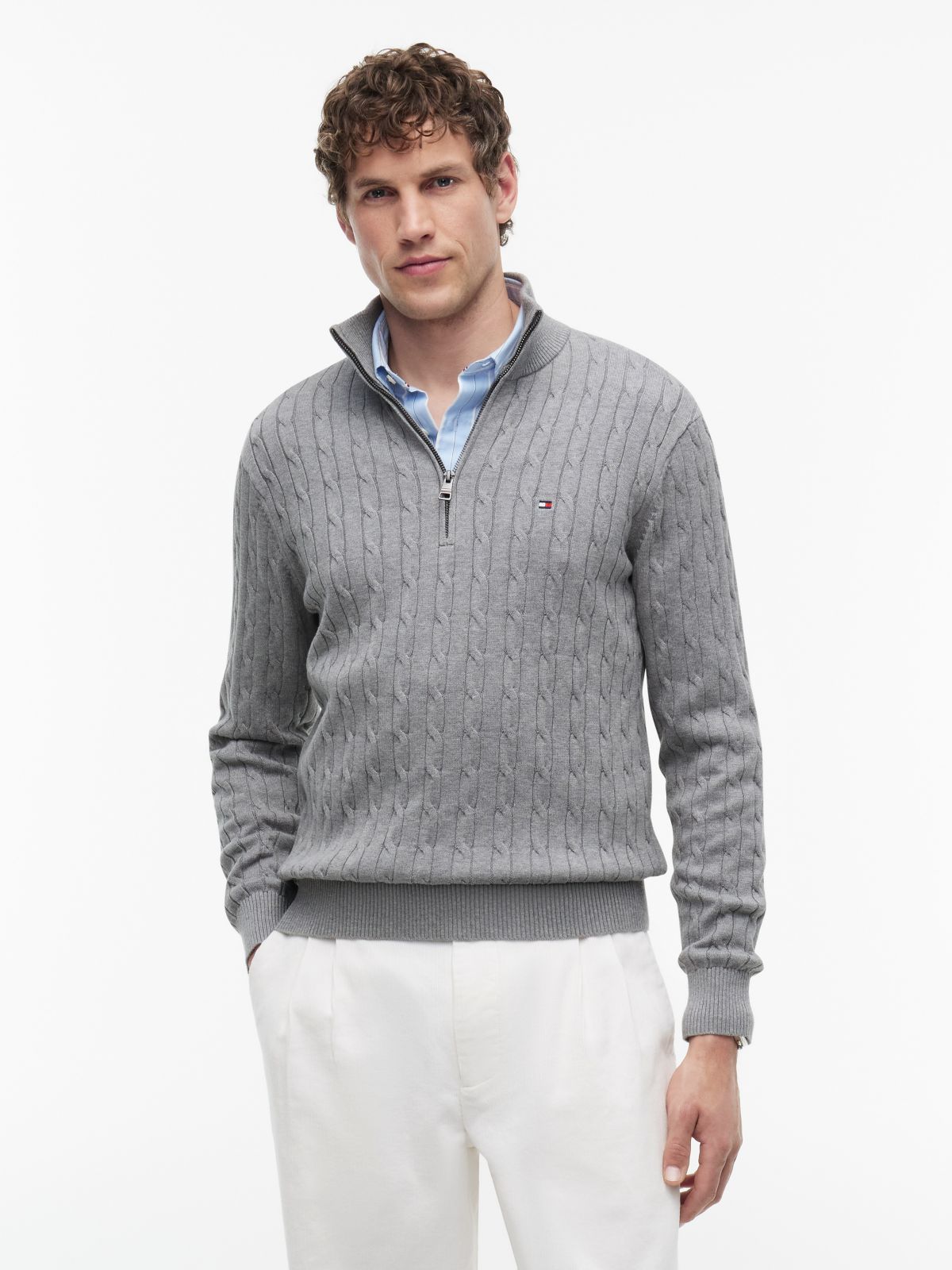Cable Knit Quarter-Zip Jumper — Grey