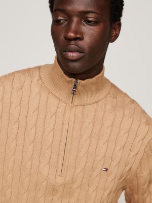 Cable Knit Half-Zip Jumper | Khaki | Tommy Hilfiger