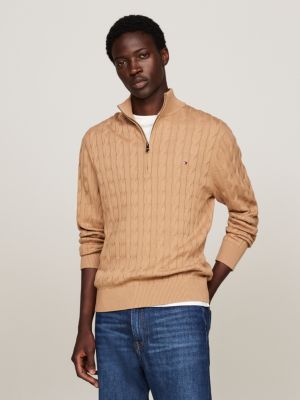 Cable Knit Half Zip Jumper Khaki Tommy Hilfiger