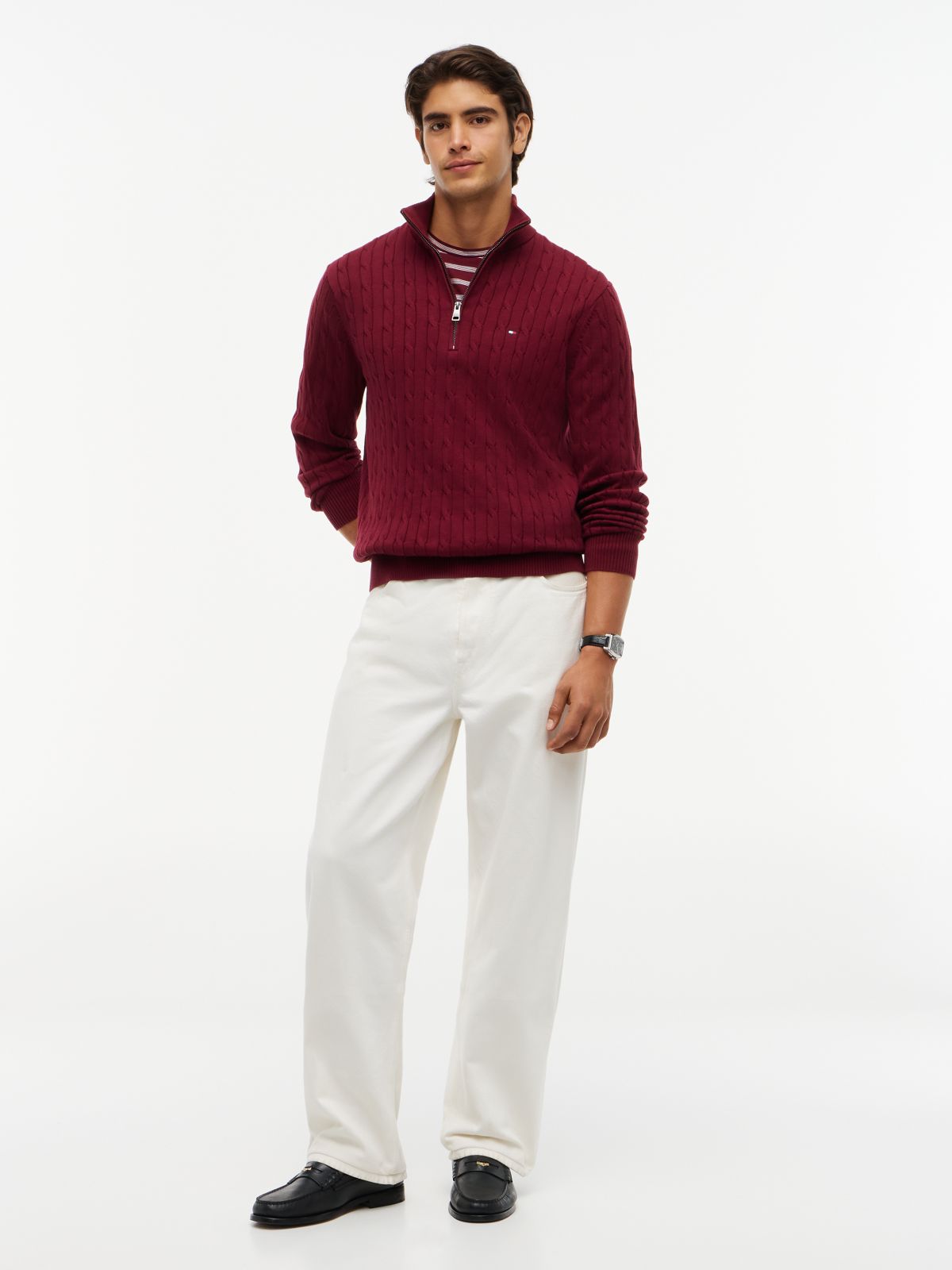 Cable Knit Quarter-Zip Jumper — Purple