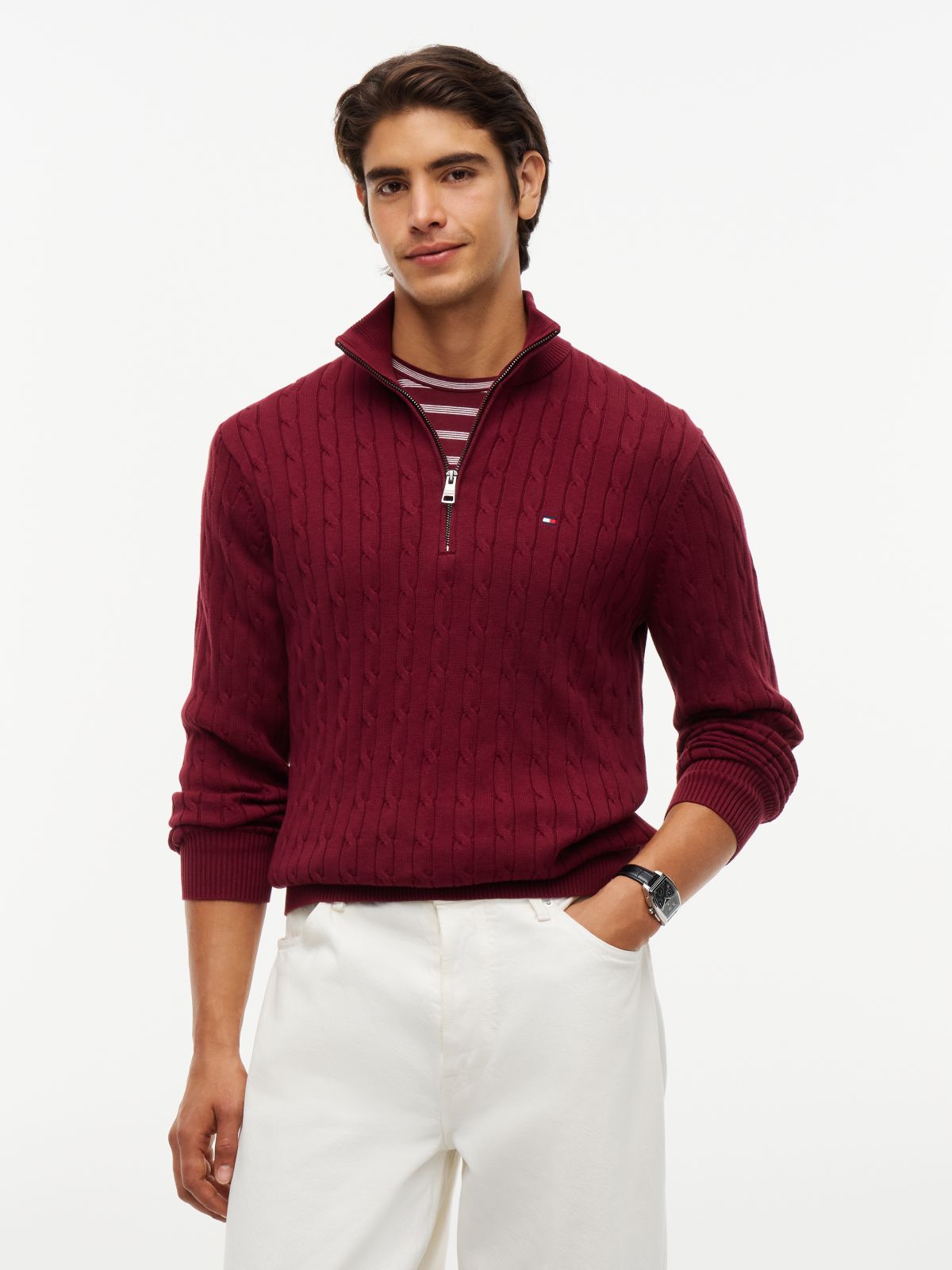 Cable Knit Quarter-Zip Jumper — Purple