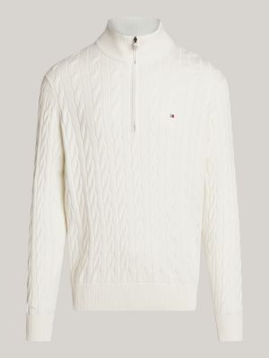 jersey de punto trenzado con media cremallera blanco de hombres tommy hilfiger