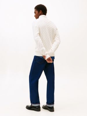 white cable knit half-zip jumper for men tommy hilfiger