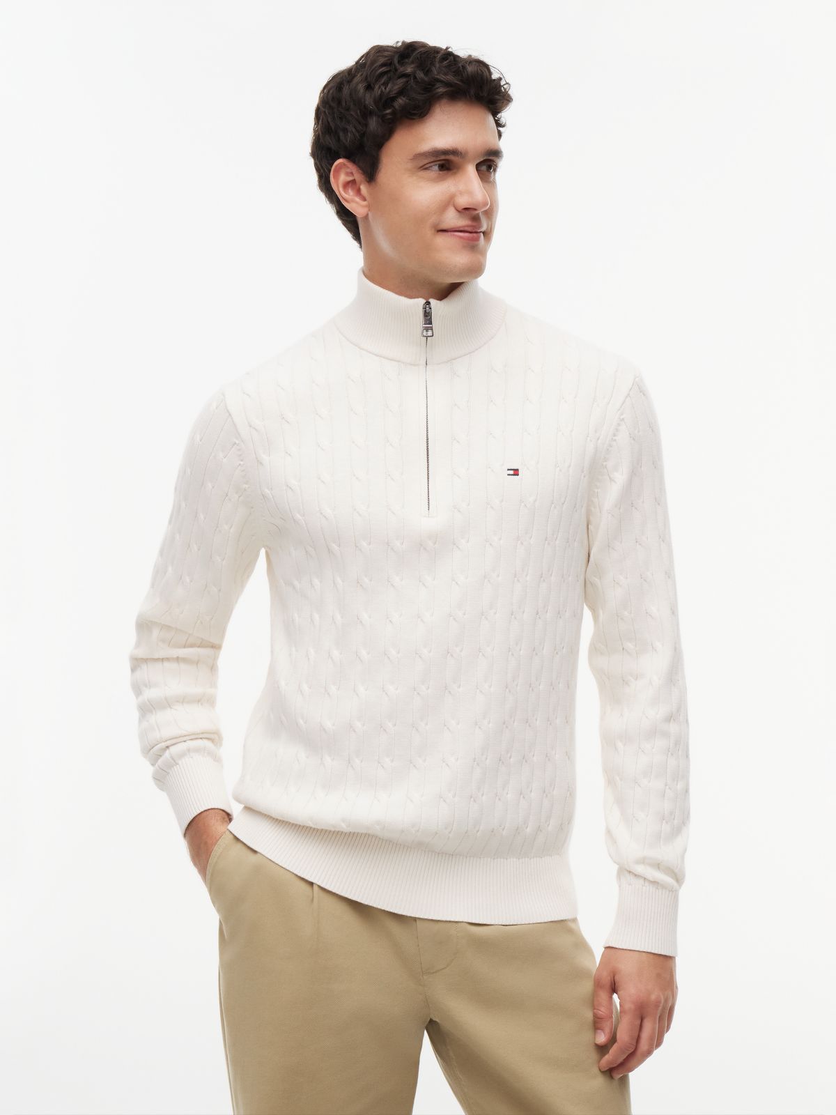 Cable Knit Quarter-Zip Jumper — Yellow