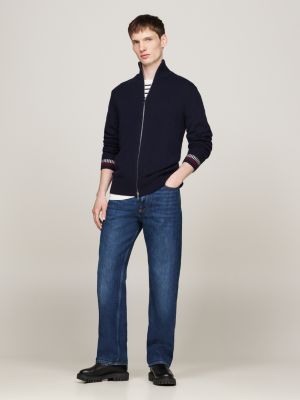 pull décontracté zippé en laine majoritaire bleu pour hommes tommy hilfiger