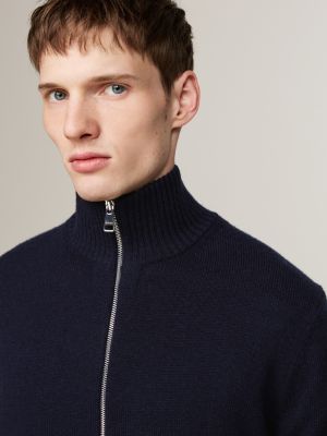 pull décontracté zippé en laine majoritaire bleu pour hommes tommy hilfiger