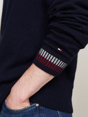 pull décontracté zippé en laine majoritaire bleu pour hommes tommy hilfiger