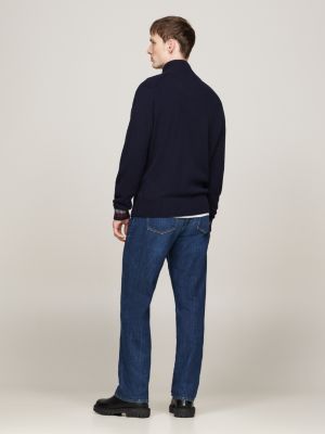 pull décontracté zippé en laine majoritaire bleu pour hommes tommy hilfiger