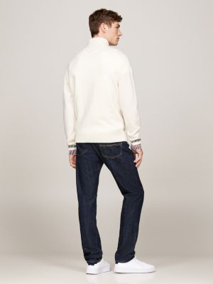 pullover relaxed fit in misto lana con zip bianco da uomini tommy hilfiger