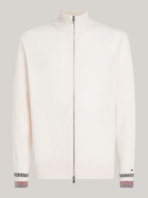 pullover relaxed fit in misto lana con zip bianco da uomini tommy hilfiger