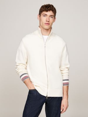 pullover relaxed fit in misto lana con zip bianco da uomini tommy hilfiger