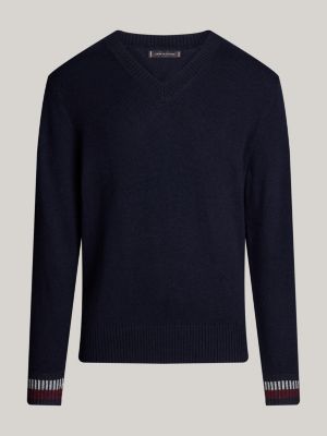 blue wool blend relaxed v-neck jumper for men tommy hilfiger